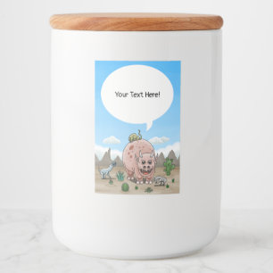 Fantasy dinosaur in the desert food label