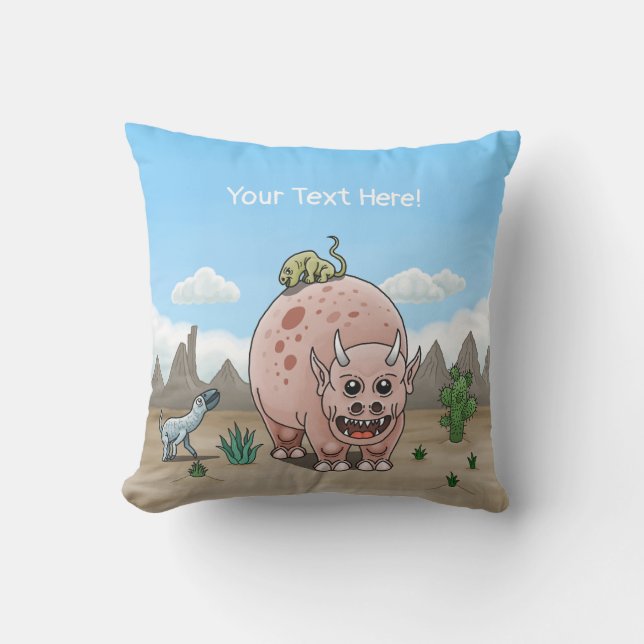 Fantasy Dinosaur in The Desert Throw Pillow (Front)