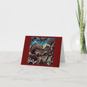 Fantasy Dinosaur Robots Anime - Woodcut 2 Card