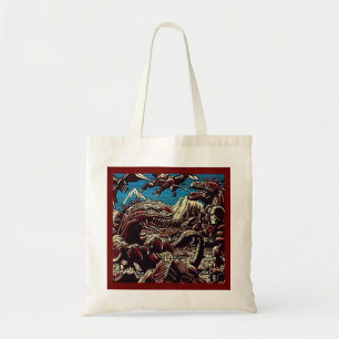 Fantasy Dinosaur Robots Anime - Woodcut 2 Tote Bag