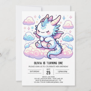 Fantasy Dragon 1st Birthday Invitation