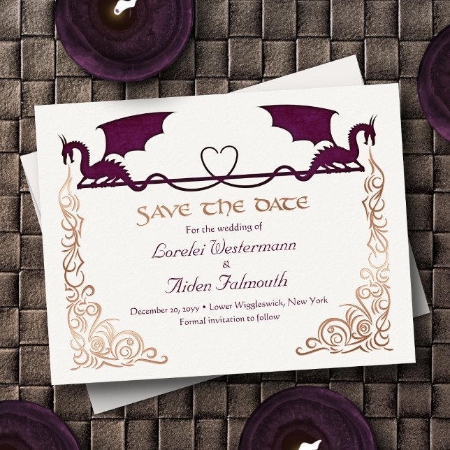 Fantasy Dragon Burgundy Wedding Save the Date Card (Creator Uploaded)