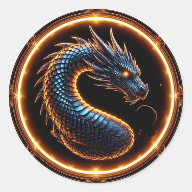 ✨ Fantasy Dragon Crest Ring Frame Emblem ✨ Classic Round Sticker (Front)