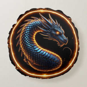 ✨ Fantasy Dragon Crest Ring Frame Emblem ✨ Round Pillow