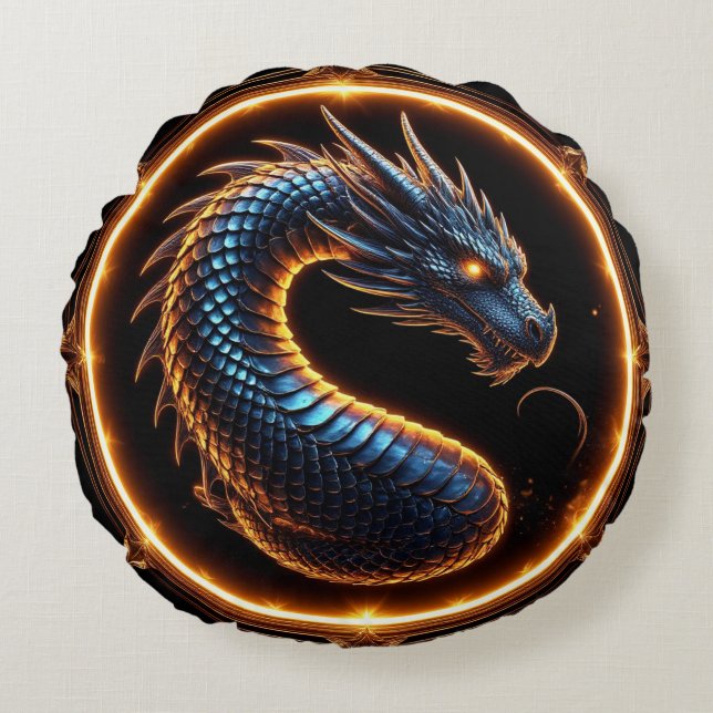 ✨ Fantasy Dragon Crest Ring Frame Emblem ✨ Round Pillow (Front)