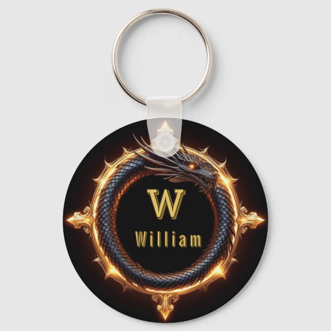 ✨ Fantasy Dragon Custom Name Ring Keychain (Front)