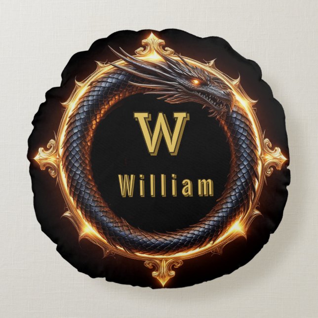 ✨ Fantasy Dragon Custom Name Ring Round Pillow (Front)