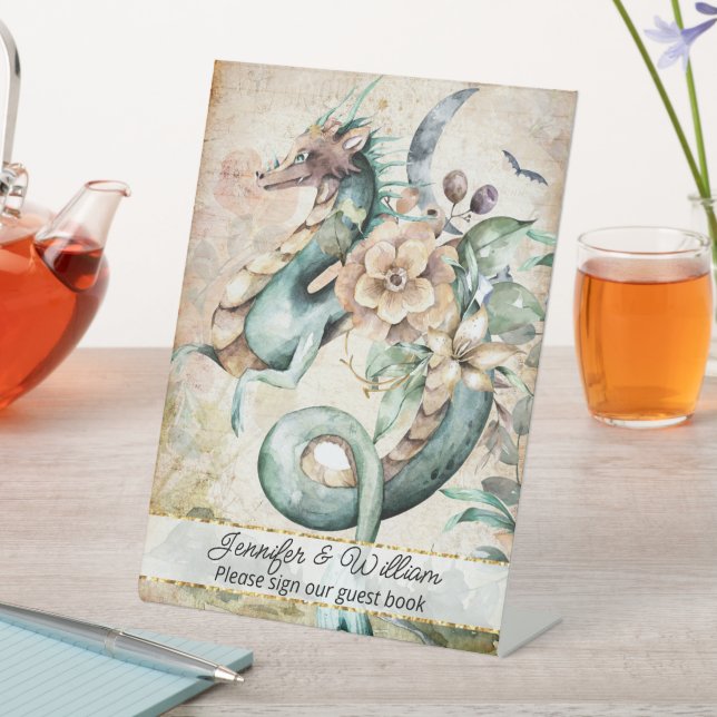 Fantasy Dragon Fairytale Wedding Pedestal Sign (In SItu)