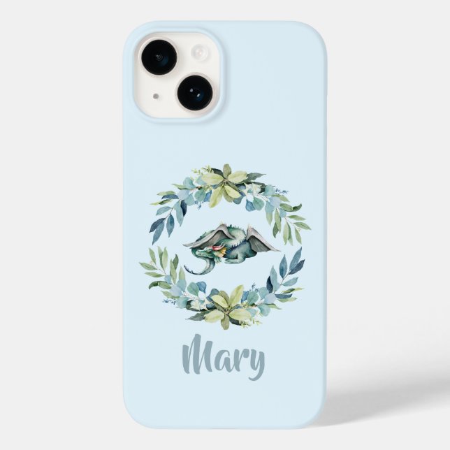 Fantasy Dragon in Eucalyptus Wreath I Love Dragons Case-Mate iPhone Case (Back)