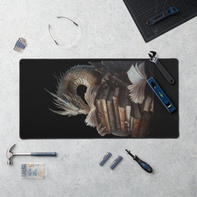 Fantasy Dragon Library Desk Mat | Dark Academia Dr (Workstation)