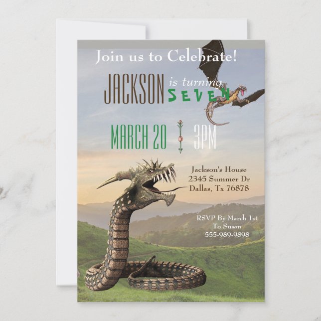 Fantasy Dragon Magic Snake Serpent Birthday Party Invitation (Front)