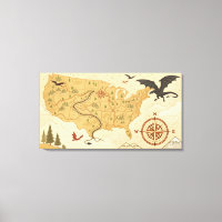 Fantasy Dragon Map of the USA – Vintage Adventure 