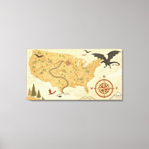 Fantasy Dragon Map of the USA – Vintage Adventure  Canvas Print