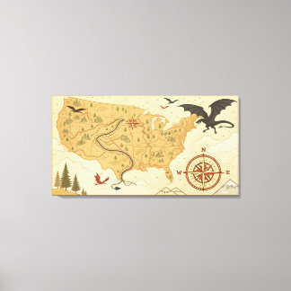Fantasy Dragon Map of the USA – Vintage Adventure Canvas Print
