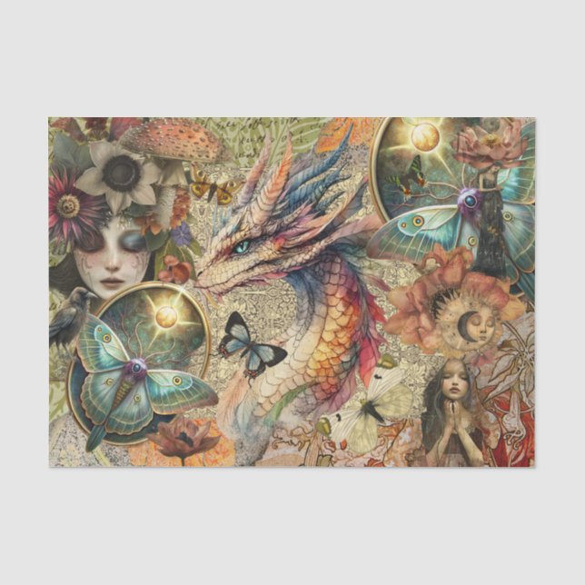 Fantasy Dragon Mixed Media Collage Decoupage Tissue Paper (Front)