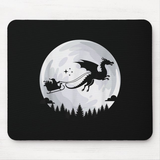 Fantasy Dragon Moon Sleigh, Santa Pulled By Dragon Mouse Pad (Front)