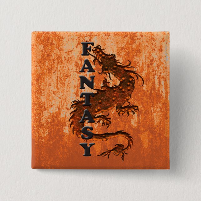 FANTASY dragon on rust 2 Inch Square Button (Front)