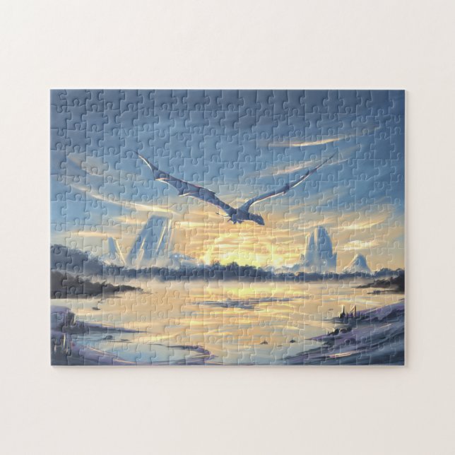 Fantasy dragon over the sea jigsaw puzzle (Horizontal)