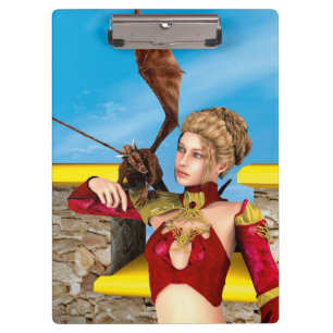 Fantasy Dragon Princess Digital Art Clipboard