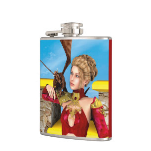 Fantasy Dragon Princess Digital Art Hip Flask