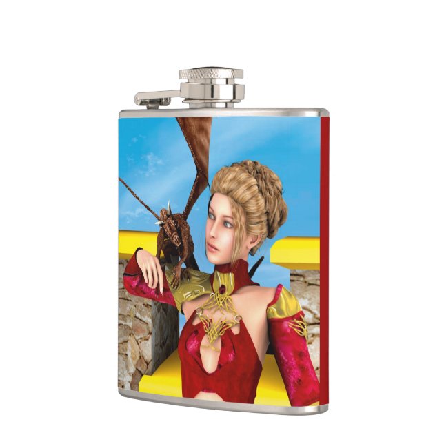 Fantasy Dragon Princess Digital Art Hip Flask (Left)