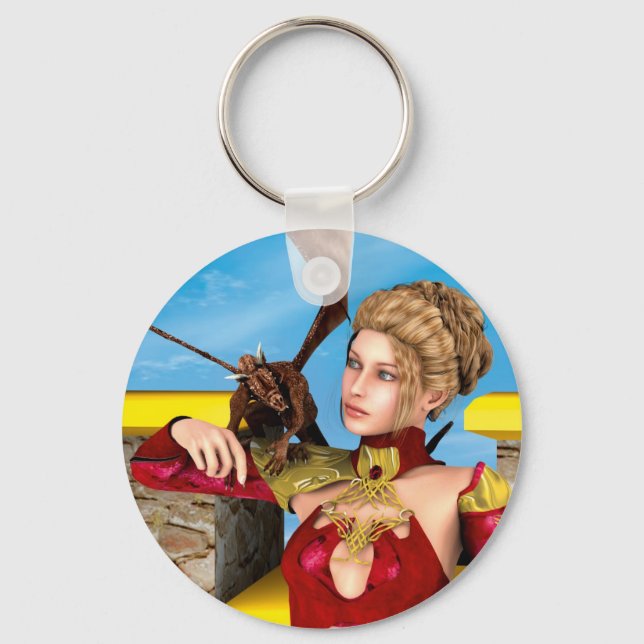 Fantasy Dragon Princess Digital Art Keychain (Front)