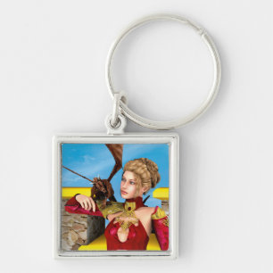 Fantasy Dragon Princess Digital Art Keychain