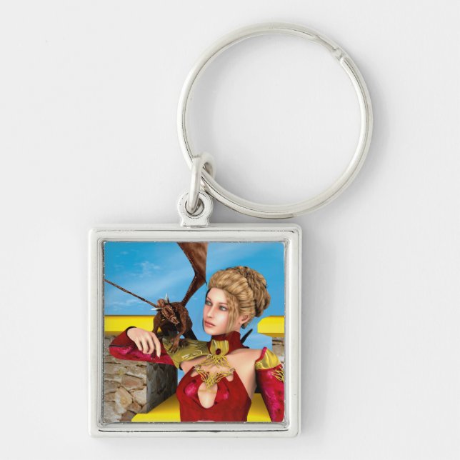 Fantasy Dragon Princess Digital Art Keychain (Front)