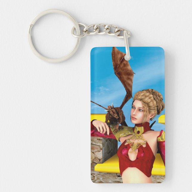 Fantasy Dragon Princess Digital Art Keychain (Front)