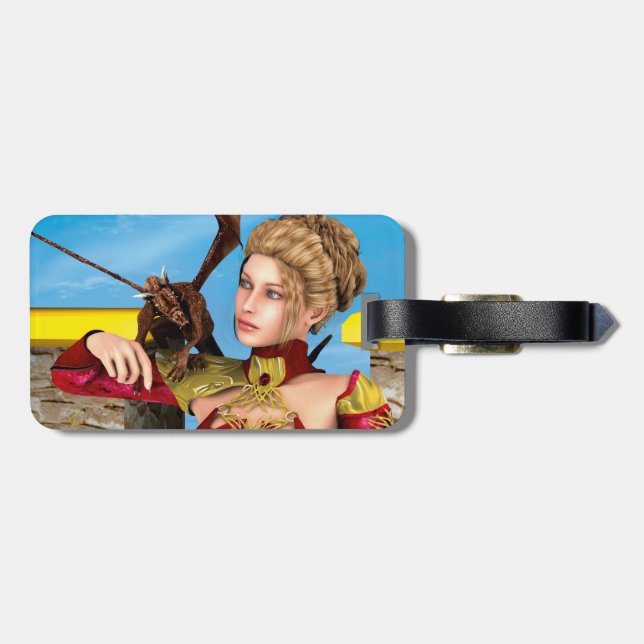 Fantasy Dragon Princess Digital Art Luggage Tag (Back Horizontal)