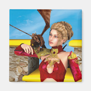 Fantasy Dragon Princess Digital Art Magnet