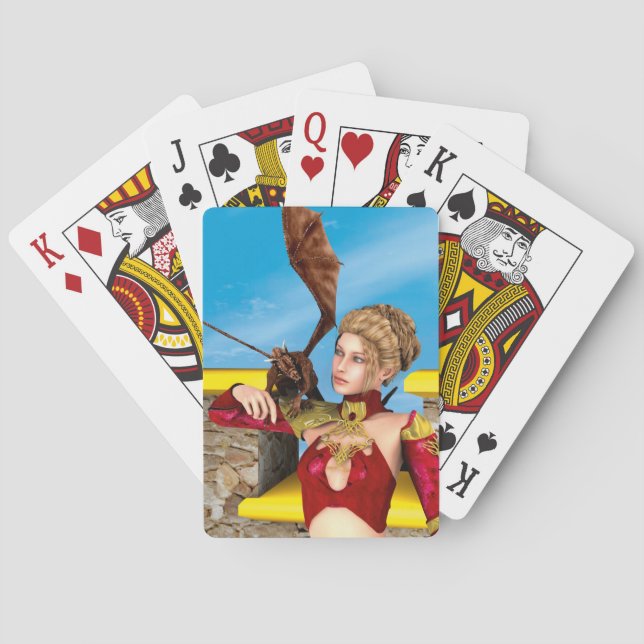Fantasy Dragon Princess Digital Art Playing Cards (Back)