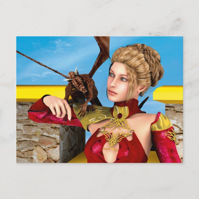 Fantasy Dragon Princess Digital Art Postcard (Front)