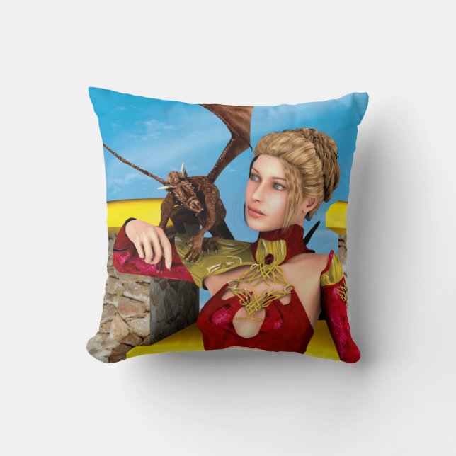 Fantasy Dragon Princess Digital Art Throw Pillow (Front)