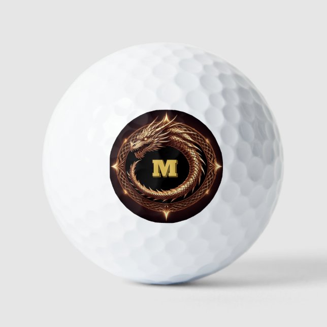 🐉 Fantasy Dragon Ring Frame Custom Initial Badge  Golf Balls (Front)