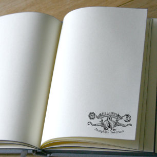 Fantasy Dragon Sun and Moon, Vintage Ex Libris Rubber Stamp