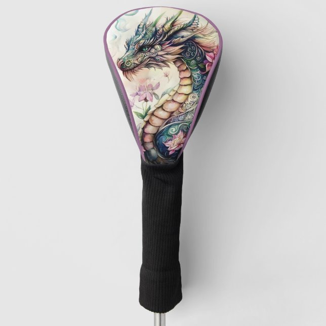 Fantasy Dragon Surrounded by Roses Golf Head Cover (Front)