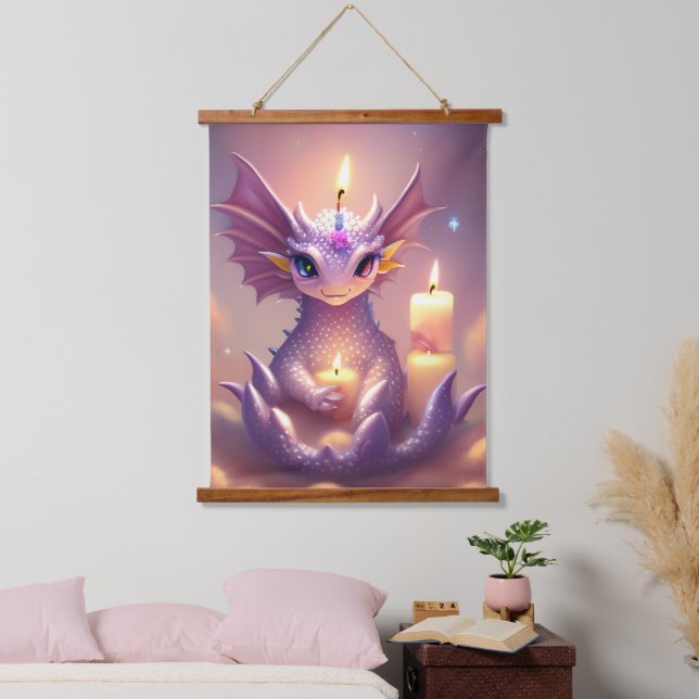 Fantasy Dragon with Birthday Candles Hanging Tapestry (Bedroom)