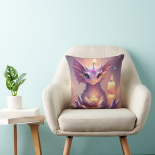 Fantasy Dragon with Birthday Candles Throw Pillow