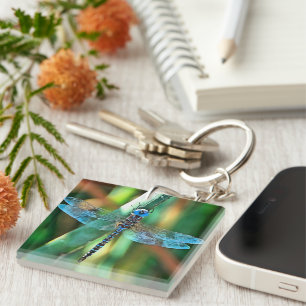 Fantasy Dragonfly In Turquoise and Black Keychain