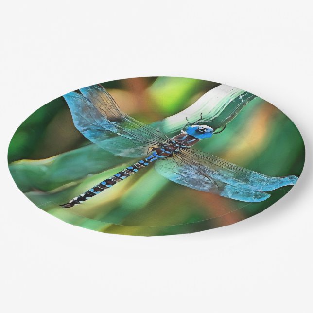Fantasy Dragonfly In Turquoise and Black Paper Plate (Angled)