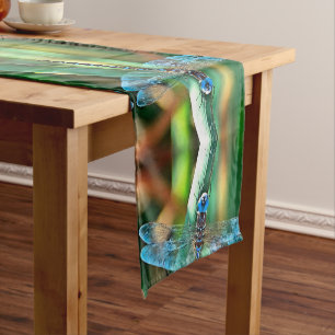 Fantasy Dragonfly In Turquoise and Black Short Table Runner