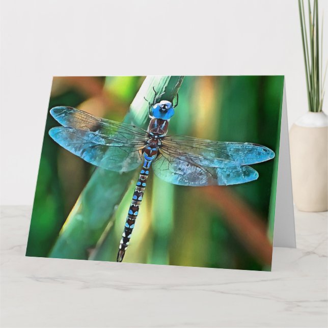 Fantasy Dragonfly In Turquoise and Black Thank You Card (Front)