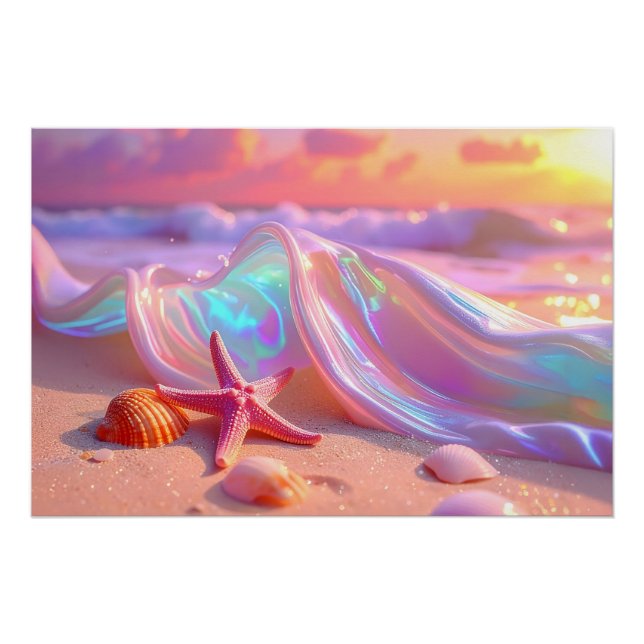 Fantasy Dream Beach With Beautiful Pink Starfish  Poster (Front)