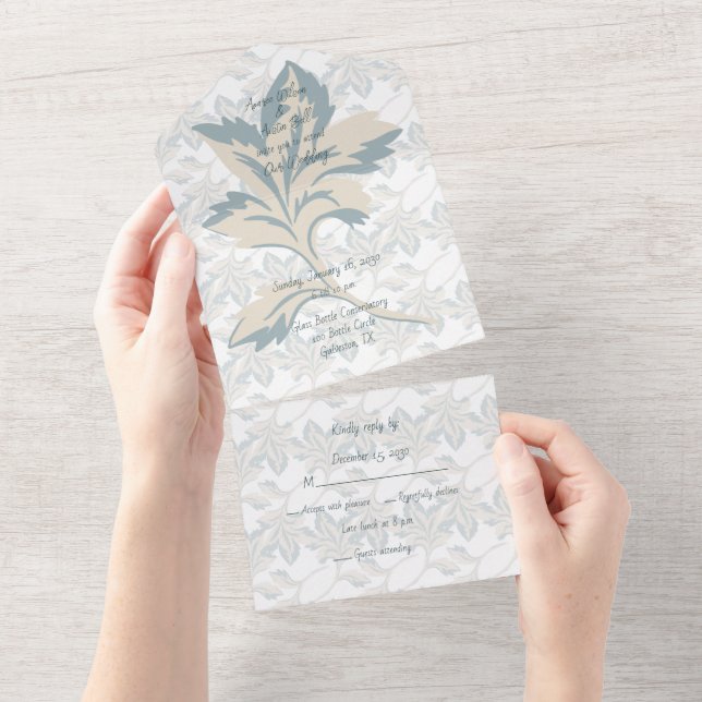 Fantasy Dusty Blue Floral Winter All In One Invitation (Tearaway)