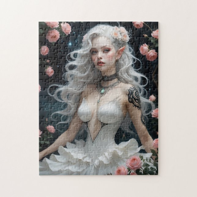 Fantasy Elegance: Elf with Roses Jigsaw Puzzle (Vertical)