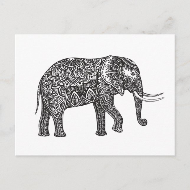 Fantasy Elephant Doodle Postcard (Front)