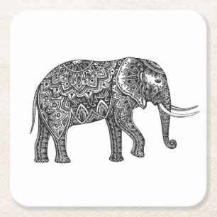 Fantasy Elephant Doodle Square Paper Coaster