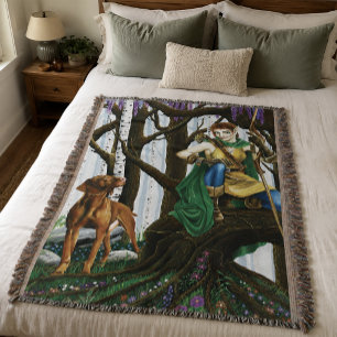 Fantasy Elf Archer Vizsla Dog Enchanted Forest Throw Blanket