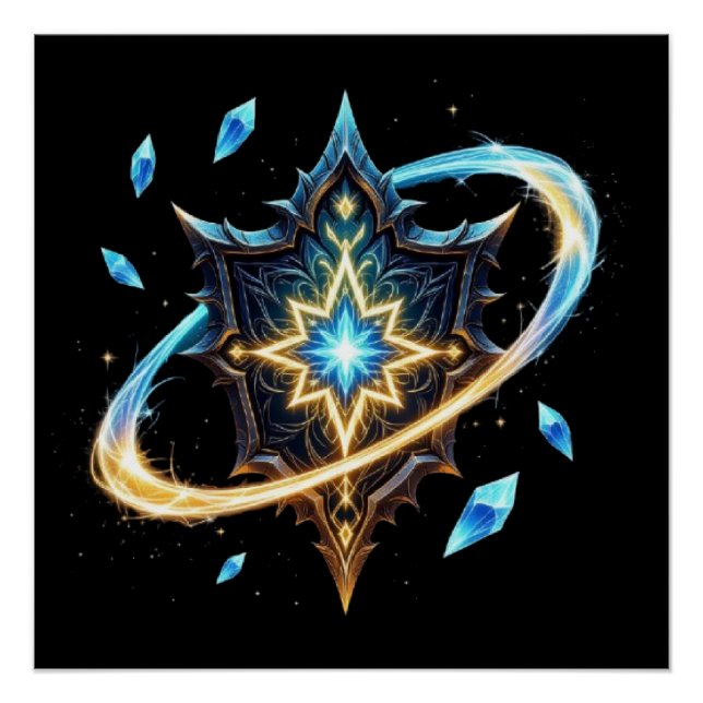 Fantasy Emblem with Floating Blades – Magical Ener Poster (Front)